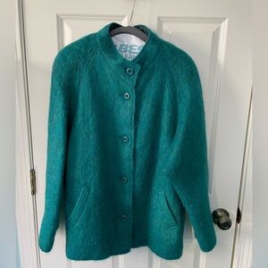 Ladies Medium Teal Blue Mohair Wool Lined Jacket made by Avoca, Wicklow, Ireland
